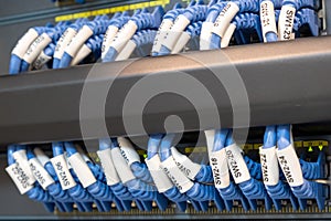 Close up fiber optic in server room ,
