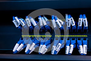 Close up fiber optic in server room