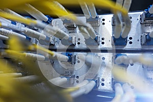 Blue optical network cables.