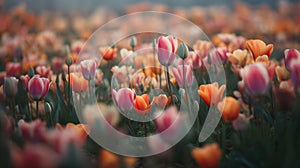 Close Up of a Field of colorful Tulips