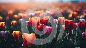 Close Up of a Field of colorful Tulips