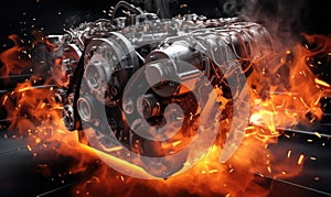 Close-Up of Fiery Car Engine