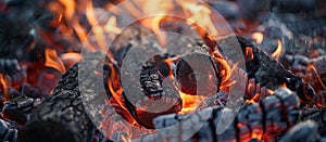 Close Up of Fiery Logs Burning