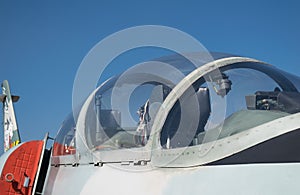 Close up fighter jet cockpit canopy