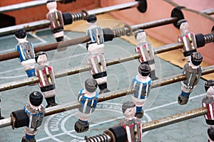 Close-up of the figures of a table football