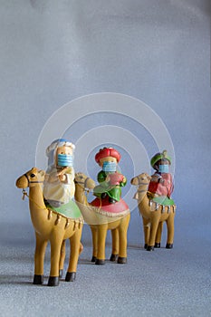 Close-up of figures of the Three Wise Men from the East Christmas concept and tradition.