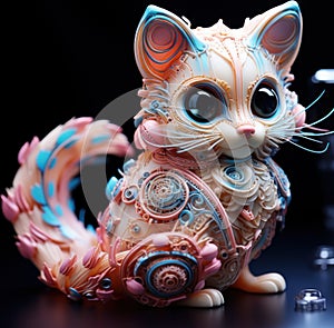 A close up of a figurine of a cat. Generative AI image.