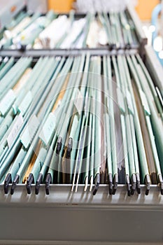 Close up File folders in a filing cabinet