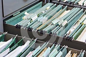 Close up File folders in a filing cabinet