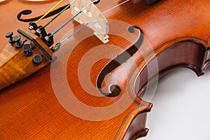 A close-up of a fine violin