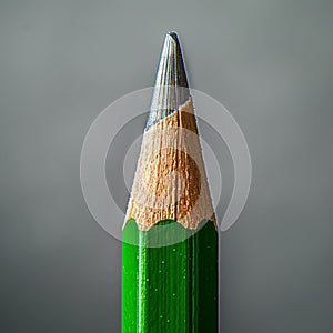 close-up of a finely sharpened green pencil on a gray background. Generative Ai