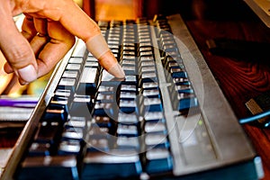 Close up finger touch button keyboard