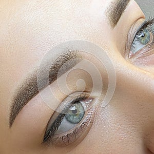 close-up finished work permanent makeup eyebrows macro photography eyebrow tattoo