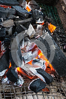 Close-up fire coal in stove