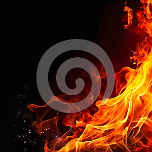 Close Up of Fire Flames on Black Background