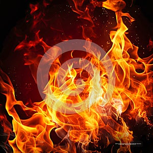Close Up of Fire Flames on Black Background