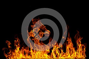 Close up on Fire flames on a black background