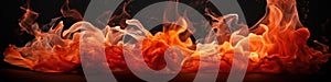 A close up of a fire and flames on black background, AI