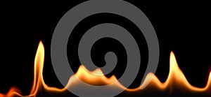 Close up fire flames isolated on black background
