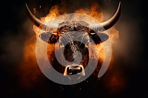 Close-up of fire head bull on vibrant background, bull run concept
