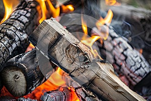 Close Up of Fire With Logs and Flames