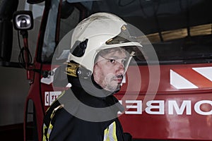 Close-up of a fireman at the station