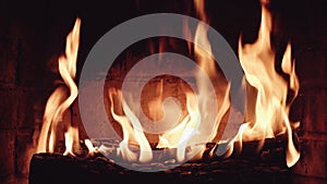 close up Fireplace with burning logs