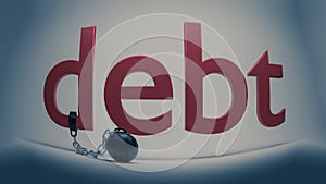 Close up fish-eye of red debt text