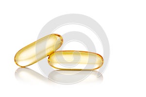 Close-up on fish oil capsule, contains omega-3 polyunsaturated acid EPA and DHA that enhances heart and health