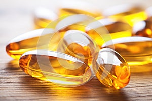 close-up of fish oil capsules for omega 3 fatty acids