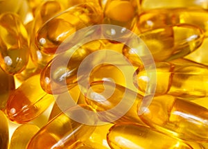 Close up of fish oil gel tablets