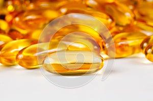 Close up of fish oil gel tablets