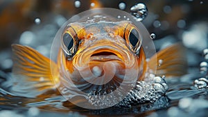 Close-Up of a Fish Struggling in Contaminated Water with Bubbles Rising photo