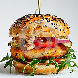 Close up of fishburger isolated on white.