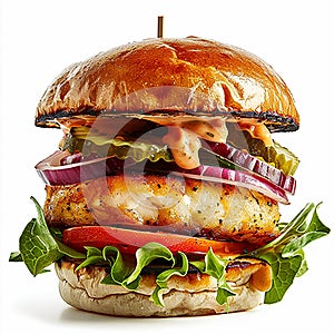 Close up of fishburger isolated on white.