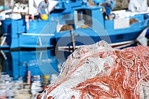 Close up of fishnets in the port of Pozzuoli