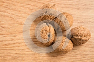 Close up of five walnuts