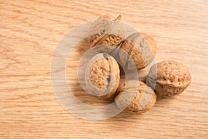 Close up of five walnuts