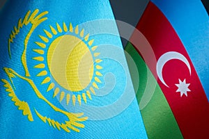 Close-up of the flag of Kazakhstan and Azerbaijan.