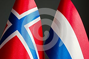 Close-up of the flags of Norway and the Netherlands.