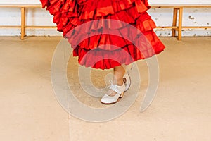 Close up of a flamenco woman dancer& x27;s feet