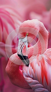 Close-up of a flamingo preening its feathers