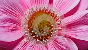 Close-up flor rosa con grandes pistilos photo