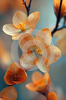 A close up of a flower with orange petals and yellow centers, AI photo
