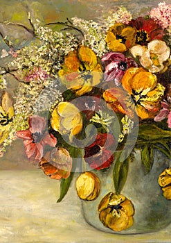 Close Up of Flowers Bouquet Oil Painting