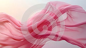 Close Up of Flowing Pink Chiffon Fabric with Soft Light and Delicate Texture in Abstract Style