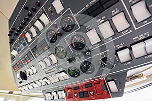 Close up focused view of airplane cockpit