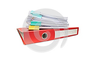 Close up folder document and Stack of papers isolated