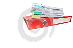 Close up folder document and Stack of papers isolated on white background
