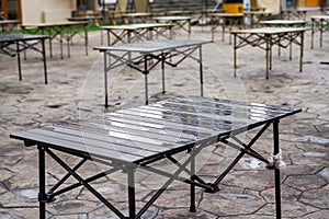 Close-up of folding table for outdoor camping